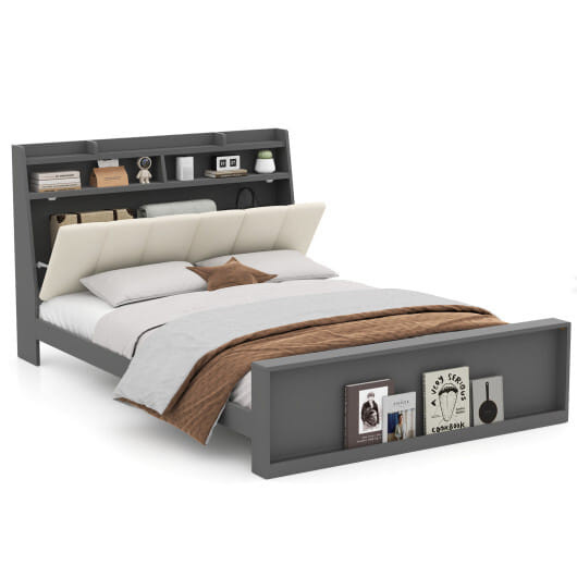 Full Size Bed Frame with Storage Modern Platform Bed with Headboard-Full Size B593-HU10969GR+