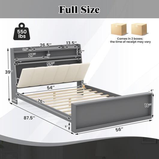 Full Size Bed Frame with Storage Modern Platform Bed with Headboard-Full Size B593-HU10969GR+