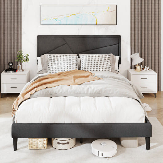 Twin/Full/Queen Size Upholstered Platform Bed Frame with High Headboard-Queen Size - Color: Gray -  D681-HU10905GR-Q