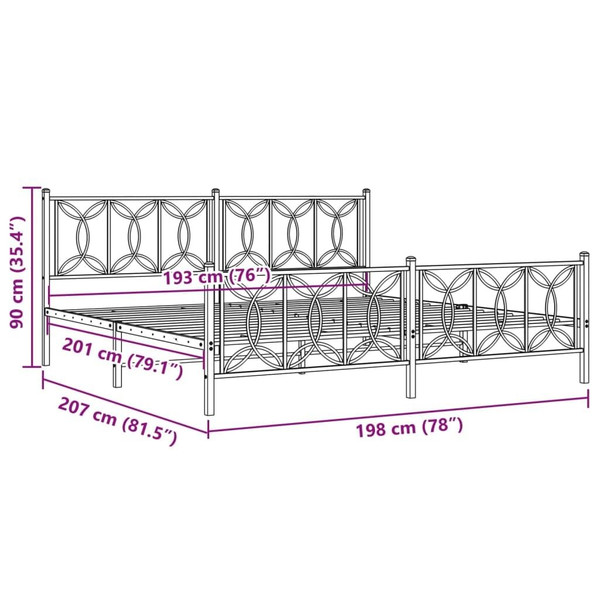  Bed Frame White Steel 76 x 80 in Bed Frame Rectangular Modern A949-376201
