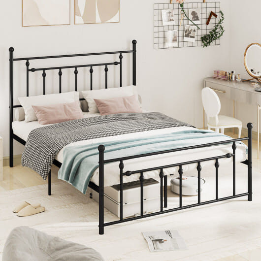 Full/Queen/Twin Size Heavy-duty Metal Bed Frame with Headboard-Queen Size - Color: Black - Size: Qu D681-HU10837DK-Q