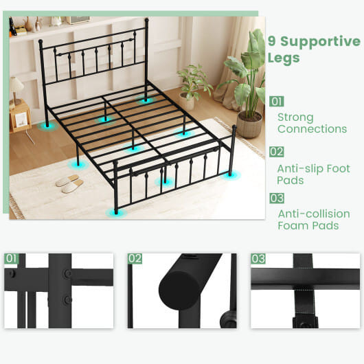 Full/Queen/Twin Size Heavy-duty Metal Bed Frame with Headboard-Queen Size - Color: Black - Size: Qu D681-HU10837DK-Q