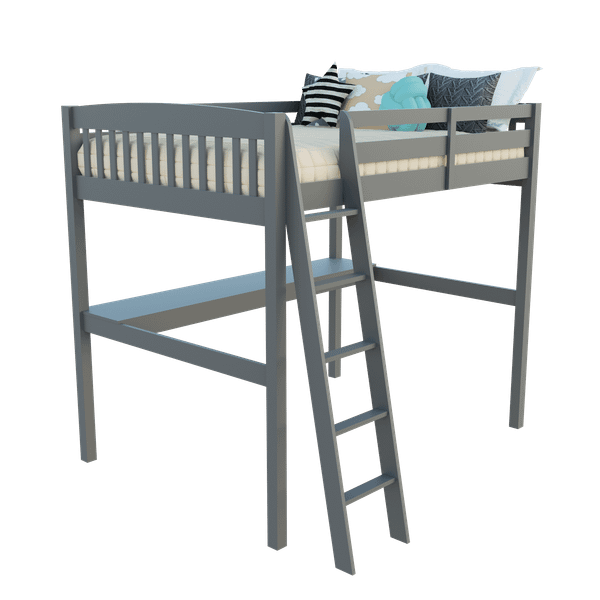 Gray Solid Wood Full Double Size Loft Bed with Desk and Storage N270-490206