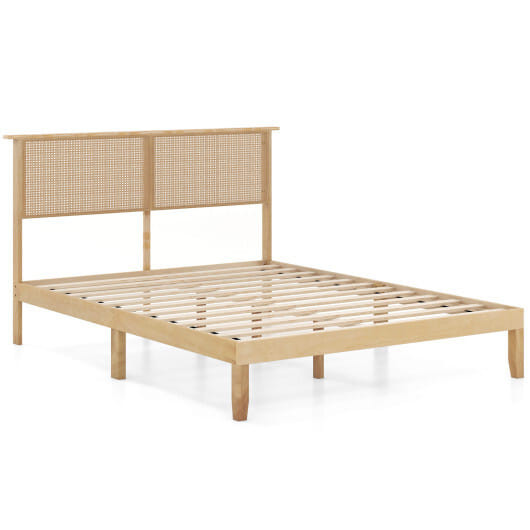 Twin/Full/Queen Size Bed Frame with Rattan Headboard-Queen Size - Color: Natural - Size: Queen Size D681-HU10801NA-Q