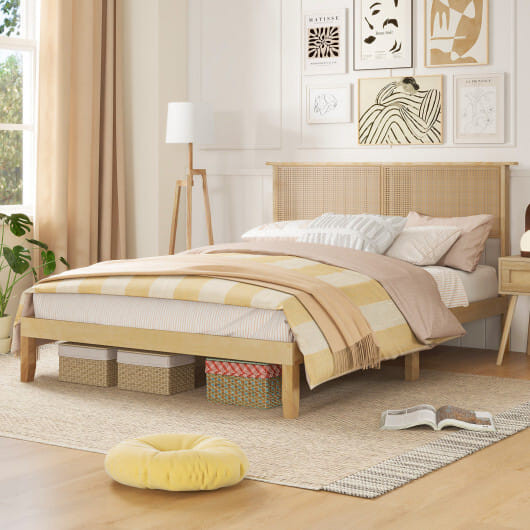 Twin/Full/Queen Size Bed Frame with Rattan Headboard-Queen Size - Color: Natural - Size: Queen Size D681-HU10801NA-Q