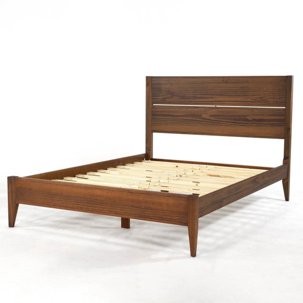 King Size Rustic Walnut Mid Century Slatted Platform Bed Q280-KIGN4679
