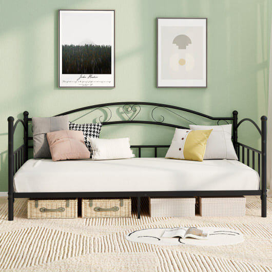Twin Size Metal Daybed Frame with Headboard for Bedroom-Black - Color: Black D681-HU11050DK-T