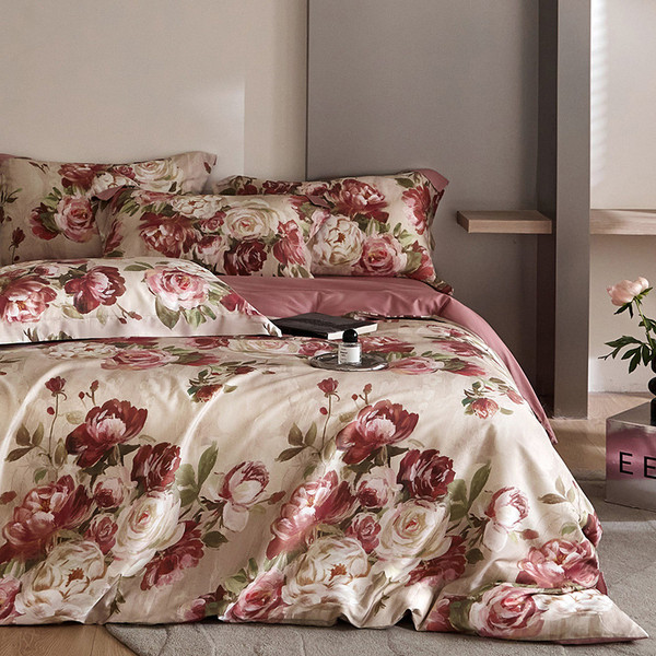 Pattern: NITI Red, Size Specification: 180cm Bed Sheet Four Pieces - Flower Tencel Digital Printed  Q119-CJCS208428514NM