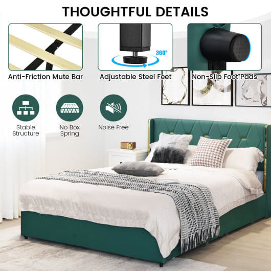 Full/Queen Size Upholstered Bed Frame with 4 Drawers-Green-Full Size B593-HU10228GN