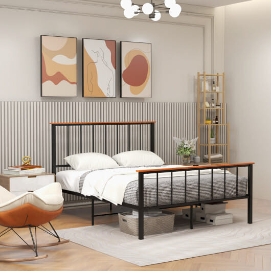 Bed Frame with Headboard and Footboard-Queen Size - Color: Black - Size: Queen Size D681-HU10460DK-Q