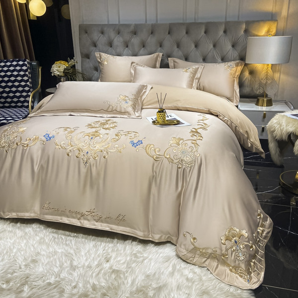 Color: Champagne, style: 1.5fitted sheet 200x230 - High End Luxury European Satin Wedding Four Piec Q119-CJCS162191416PK
