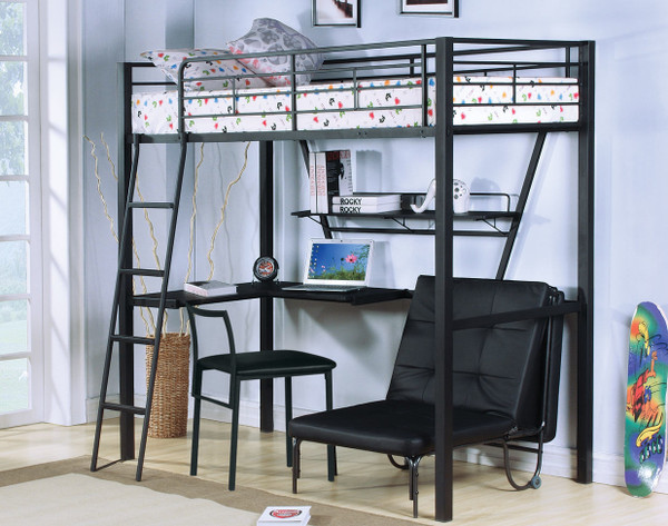 79" X 42" X 72" Silver And Black Metal Tube Loft Bed With Desk N270-285607