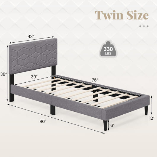 Twin/Full/Queen Size Bed Frame Modern Platform Bed with Linen Fabric Upholstered Headboard-Twin - C D681-HU11283LR-T