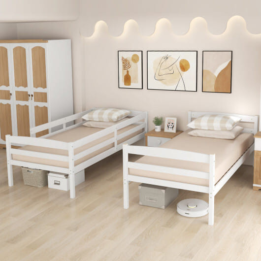 Solid Wood Twin Over Twin Bunk Bed Frame with High Guardrails and Integrated Ladder-Espresso B593-HU10487-T