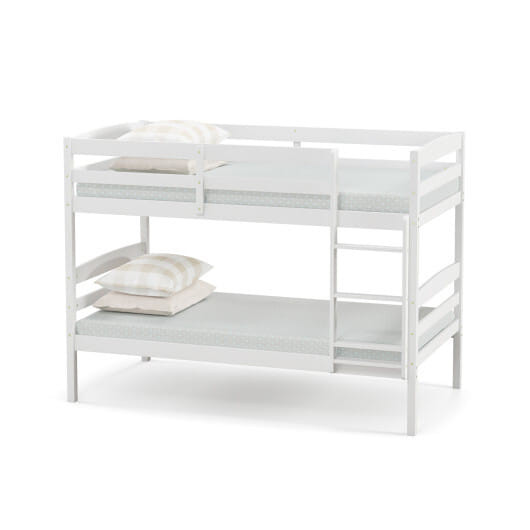 Solid Wood Twin Over Twin Bunk Bed Frame with High Guardrails and Integrated Ladder-Espresso B593-HU10487-T
