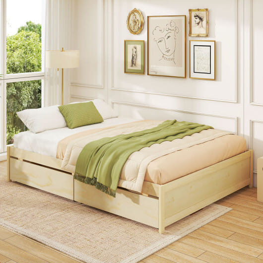 Queen Size Bed Frame with 2 Rolling Storage Drawers-White B593-HU11165-Q