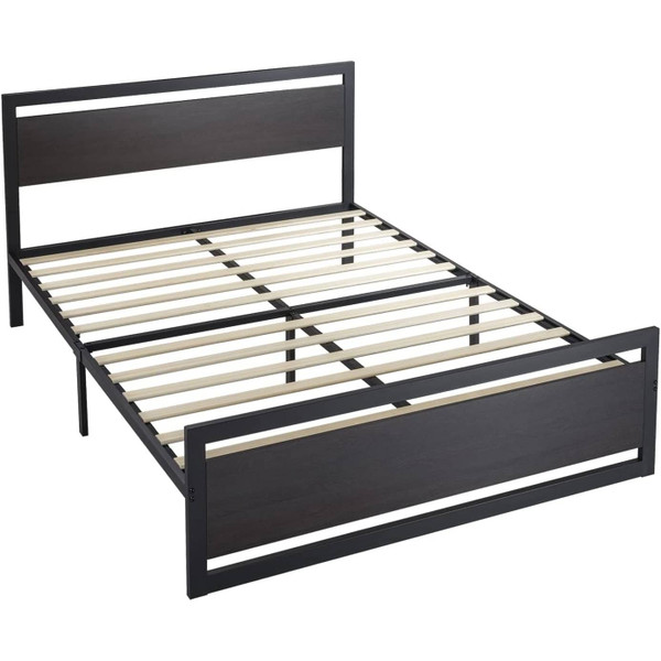 Full Black Metal Platform Bed Frame with Wood Panel Headboard and Footboard Q280-SCLFBWLPB1984931