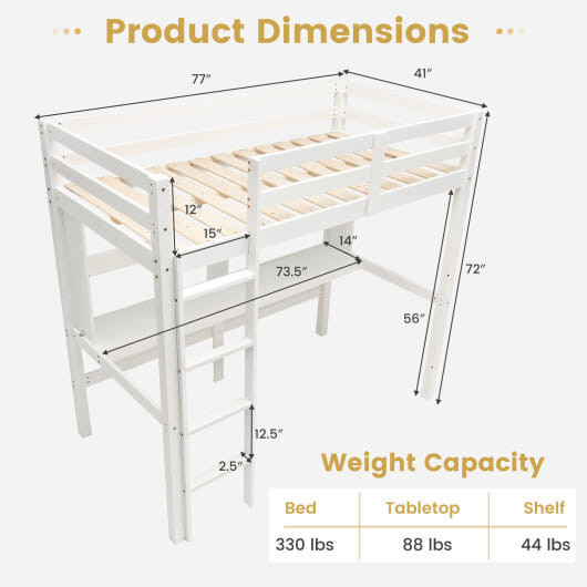 Twin Size Solid Wood Slatted Loft Bed Frame with Safety Guardrail for Kid-Brown B593-HY10045+