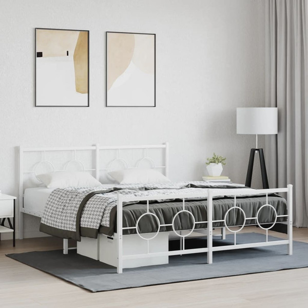  Bed Frame White Powder-Coated Steel King Size Bed Frame A949-376295