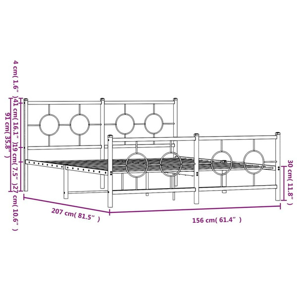  Bed Frame White Powder-Coated Steel King Size Bed Frame A949-376295