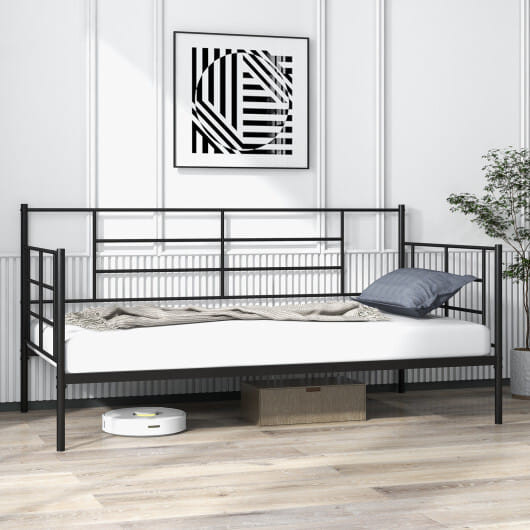 Twin Size Metal Daybed Sofa Bed Frame with Armrests and Backrest B593-HU10484