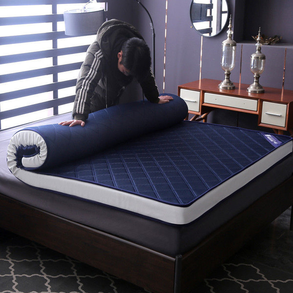 Color: Grid Blue, style: Thickness 6cm-120x190cm, Size:  - Latex Tatami Mattress Soft Cushion Folde Q119-CJCS174991017QJ