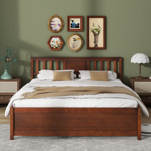 Wooden Platform Bed with Headboard and Slat Support-Queen Size - Color: Walnut - Size: Queen Size D681-HU10842WN-Q