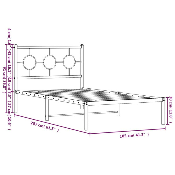  Bed Frame Black Powder-Coated Steel 39.4 x 78.7 in Bed Frame A949-376221