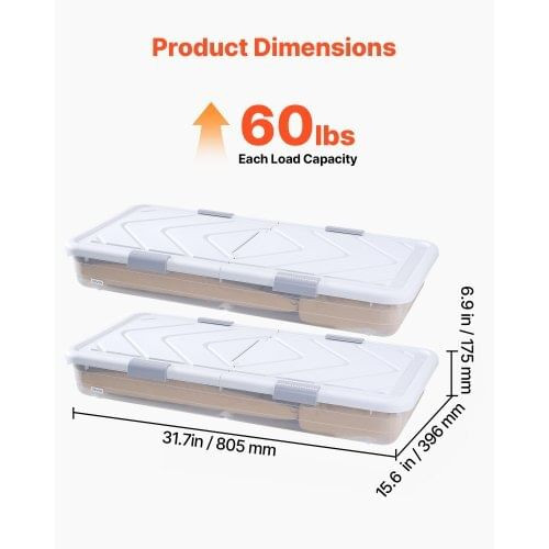 Under Bed Storage with Wheels, 31.7 x 15.6 x 6.9 inch Underbed Containers, Underbed Shoes Organizer E415-CDCWFBSLDL32FA7ZF001V0