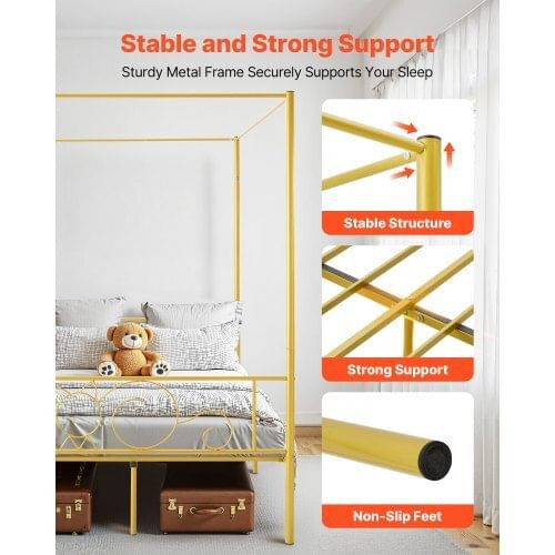 Full Size Canopy Bed Frame, Metal Canopy Bed with Minimalist Headboard & Four Posters Design, Heavy E415-HGCJSYGFULLJVU2HR001V0