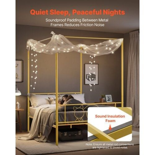 Full Size Canopy Bed Frame, Metal Canopy Bed with Minimalist Headboard & Four Posters Design, Heavy E415-HGCJSYGFULLJVU2HR001V0