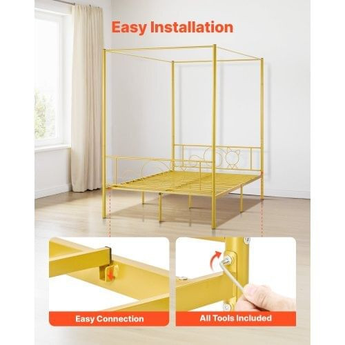 Full Size Canopy Bed Frame, Metal Canopy Bed with Minimalist Headboard & Four Posters Design, Heavy E415-HGCJSYGFULLJVU2HR001V0