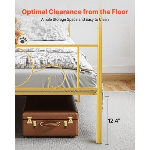 Full Size Canopy Bed Frame, Metal Canopy Bed with Minimalist Headboard & Four Posters Design, Heavy E415-HGCJSYGFULLJVU2HR001V0
