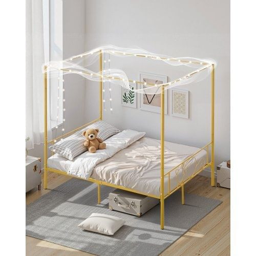 Full Size Canopy Bed Frame, Metal Canopy Bed with Minimalist Headboard & Four Posters Design, Heavy E415-HGCJSYGFULLJVU2HR001V0