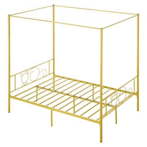 Full Size Canopy Bed Frame, Metal Canopy Bed with Minimalist Headboard & Four Posters Design, Heavy E415-HGCJSYGFULLJVU2HR001V0