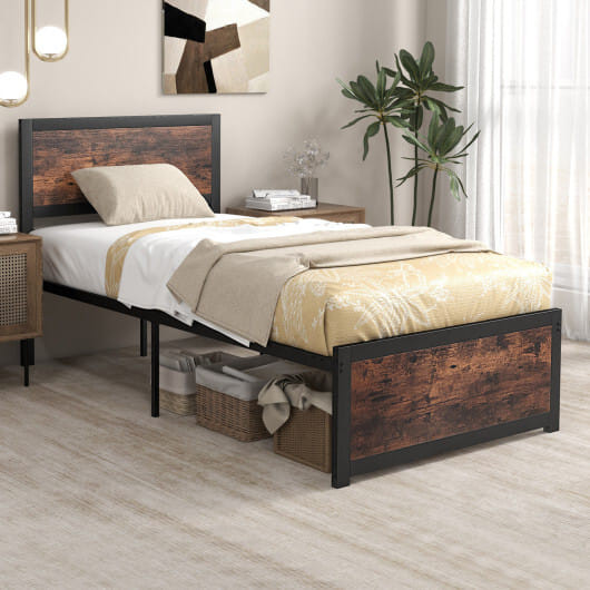 Twin Size Bed Frame Metal with High Headboard and Mute Bars-Twin Size B593-HU10502