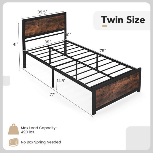 Twin Size Bed Frame Metal with High Headboard and Mute Bars-Twin Size B593-HU10502