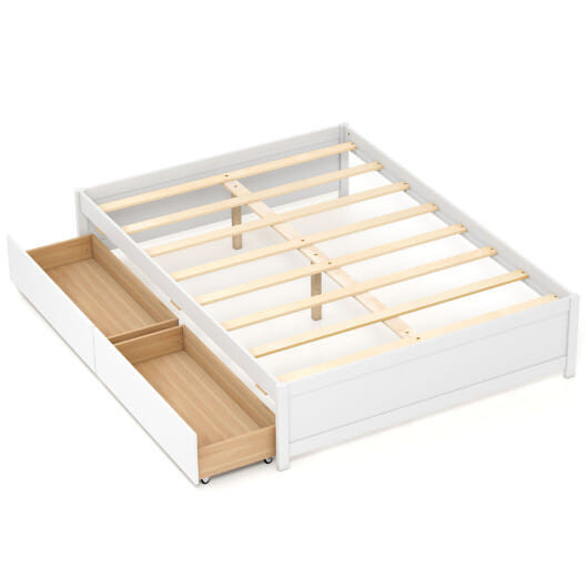 Full Size Wooden Bed Frame with 2 Rolling Storage Drawers-Natural B593-HU11165-F