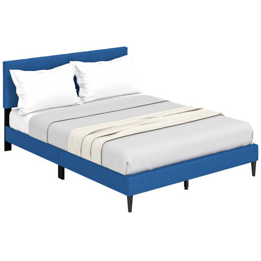 Queen Size Upholstered Platform Bed with Button Tufted Headboard-Blue - Color: Blue D681-HU10569BL-Q