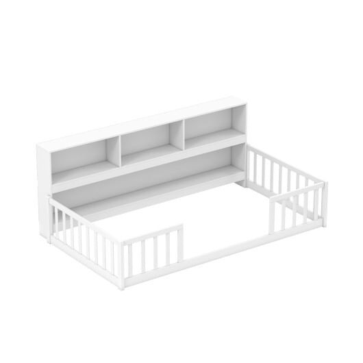 Twin Size Montessori Floor Bed with Bookcase-White B593-HU11132-T