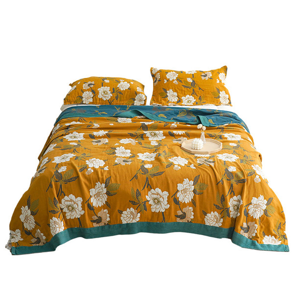 Color: Snow Lotus, Size Specification: 1.5x2M - Five-layer Cotton Yarn Double Blanket Nap Quilt Thi Q119-CJYD254229401AZ