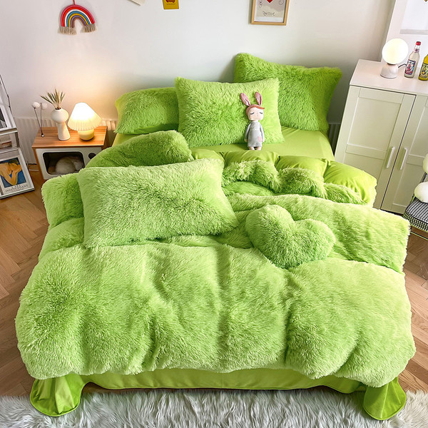 Pattern: Green, Size Specification: 1.5M Fitted Sheet - Mink Fur Fabric Long Wool Thickened Warm Wi Q119-CJCS253803247UF