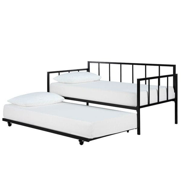 Twin size Heavy Duty Metal Daybed with Roll-Out Trundle Bed Q280-NZTMDBWT45693821