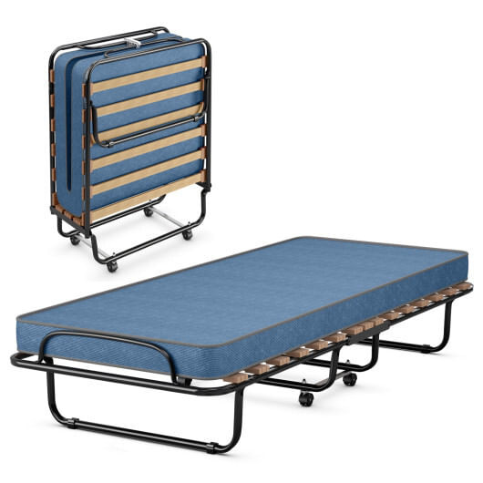 Portable Folding Bed with Memory Foam Mattress and Sturdy Metal Frame Made in Italy-Navy B593-HW69423