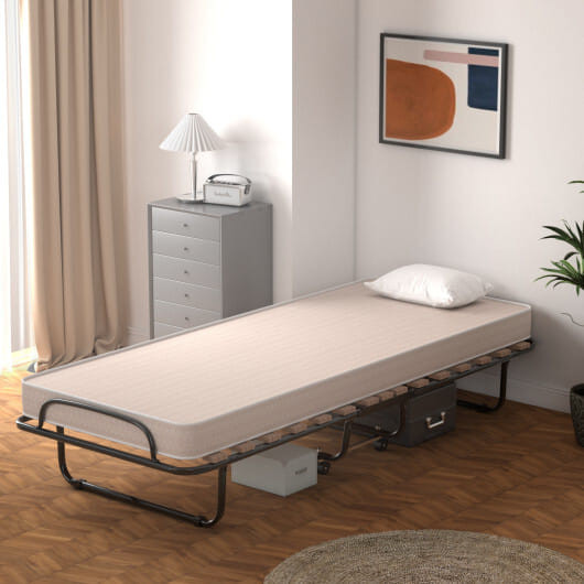 Portable Folding Bed with Memory Foam Mattress and Sturdy Metal Frame Made in Italy-Navy B593-HW69423