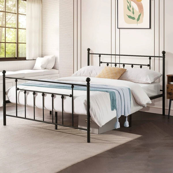Full size Vintage Style Black Metal Platform Bed Frame with Headboard Footboard Q280-FLBKVBFD119847632