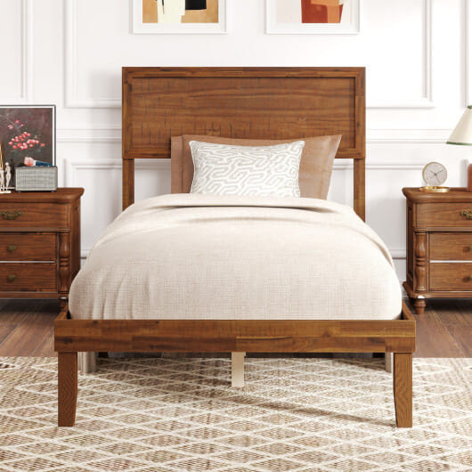 Twin/Full/Queen Size Bed Frame with Headboard and Wooden Slats Support-Twin Size - Color: Walnut -  D681-HU10858WN-T
