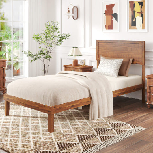 Twin/Full/Queen Size Bed Frame with Headboard and Wooden Slats Support-Twin Size - Color: Walnut -  D681-HU10858WN-T