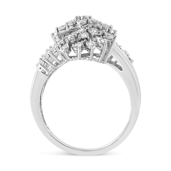 10K White Gold 1/2 Cttw Round and Baguette-Cut "S" Shaped Bypass Cocktail Ring (I-J Color, I1-I2 Cl N162-016384R600