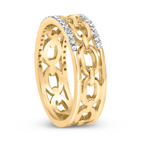 10K Yellow Gold 1/5 Cttw Diamond Two Row Cuban Link Ring (I-J Color, I2-I3 Clarity) - Size 9 N162-021066R900